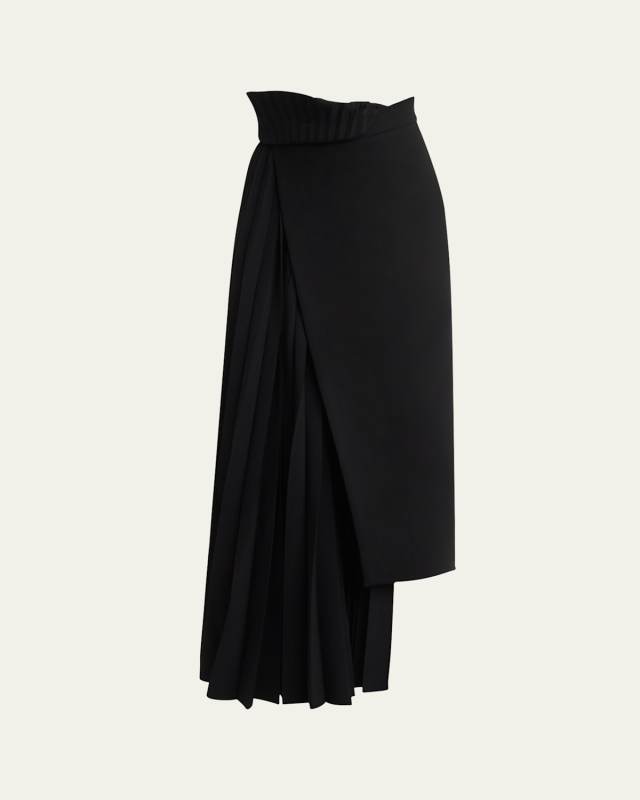 Asymmetric Pleated-Insert Maxi Skirt